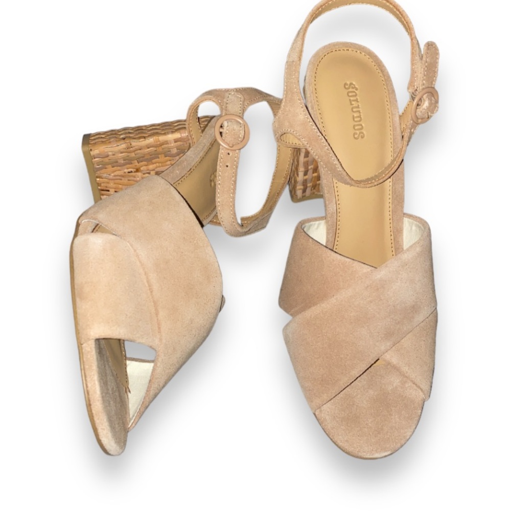 NEW! SOLUDOS Olivia Desert Sand Nude Suede Block Heel Sandals 10
